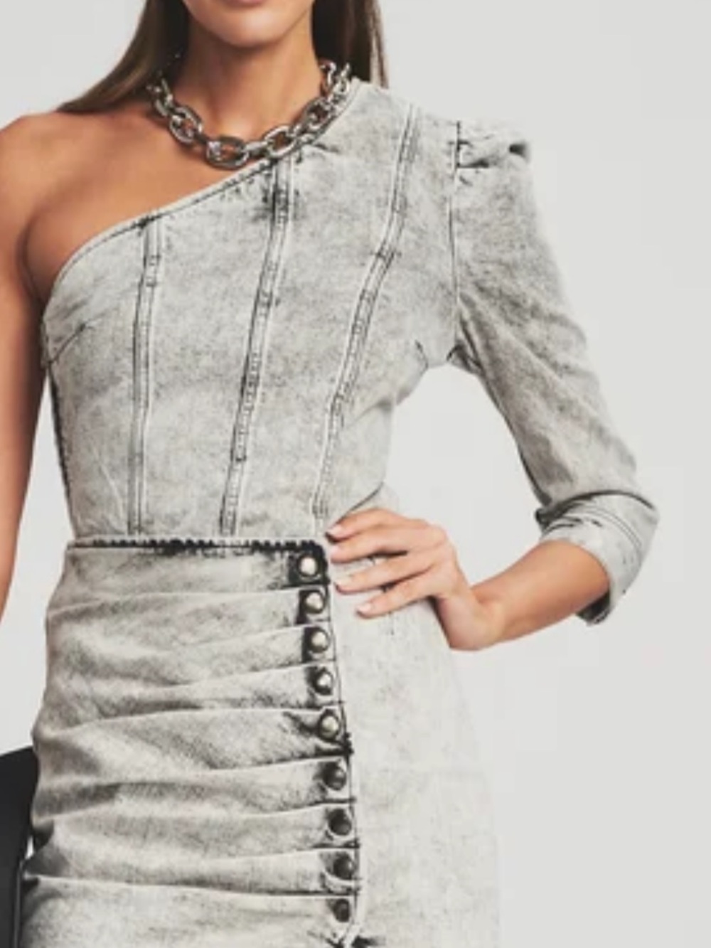Retrofête Moira One Shoulder Acid Wash Denim Top M NWT $265
